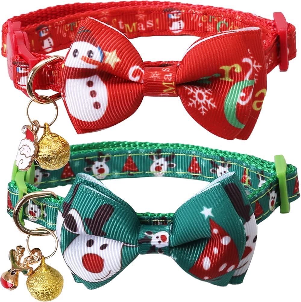 Lamphyface Christmas Cat Collar Breakaway with Bow Tie and Bell for Kitty Adjustable Safety