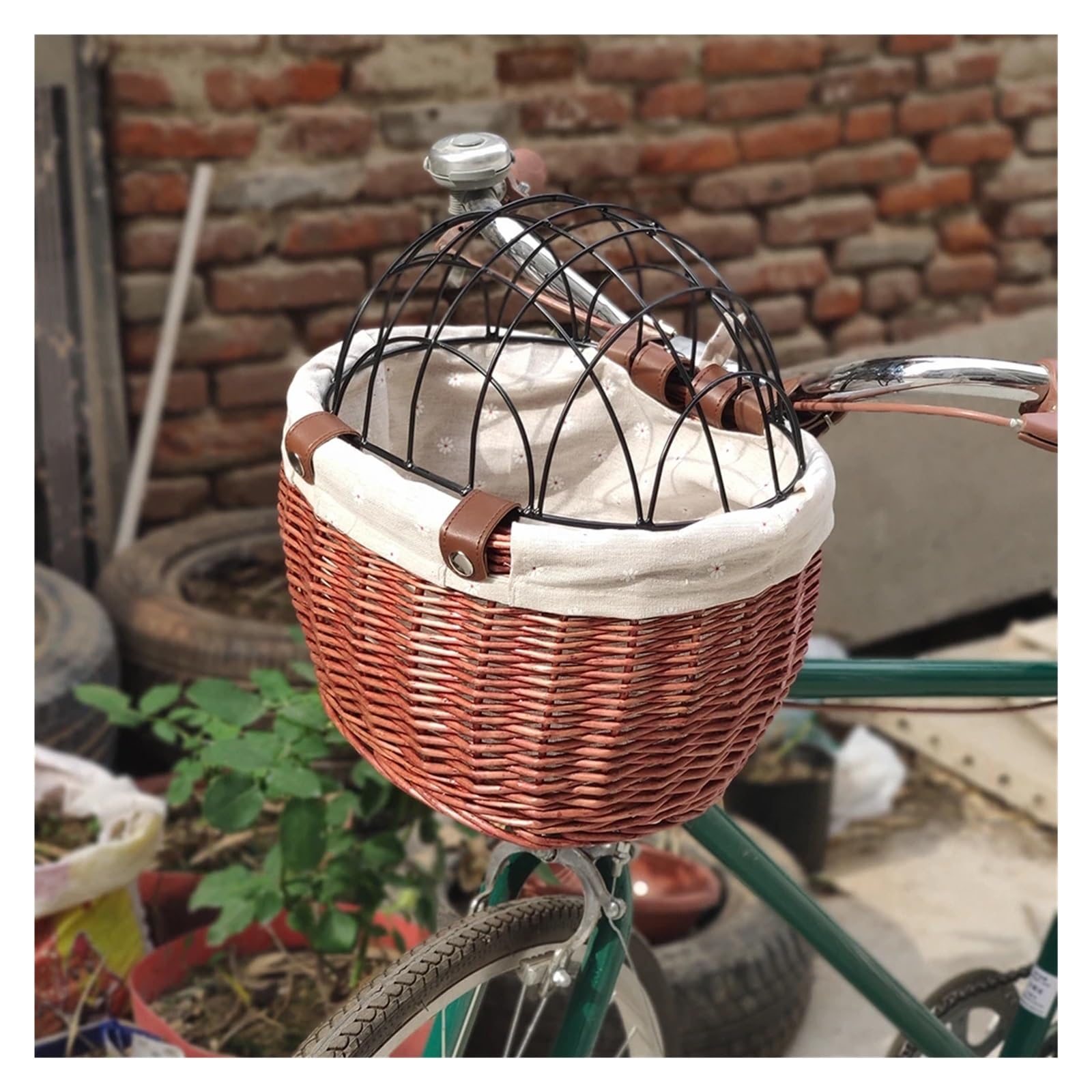 Fahrradkorb für Hunde Fahrrad-Frontkorb aus Weidengeflecht, for Haustiere, Katzen, Hunde, Fahrradkorb, Lenker, Fahrradtasche, Fahrradträgertasche mit Deckel, Fahrradaufbewahrungskorb