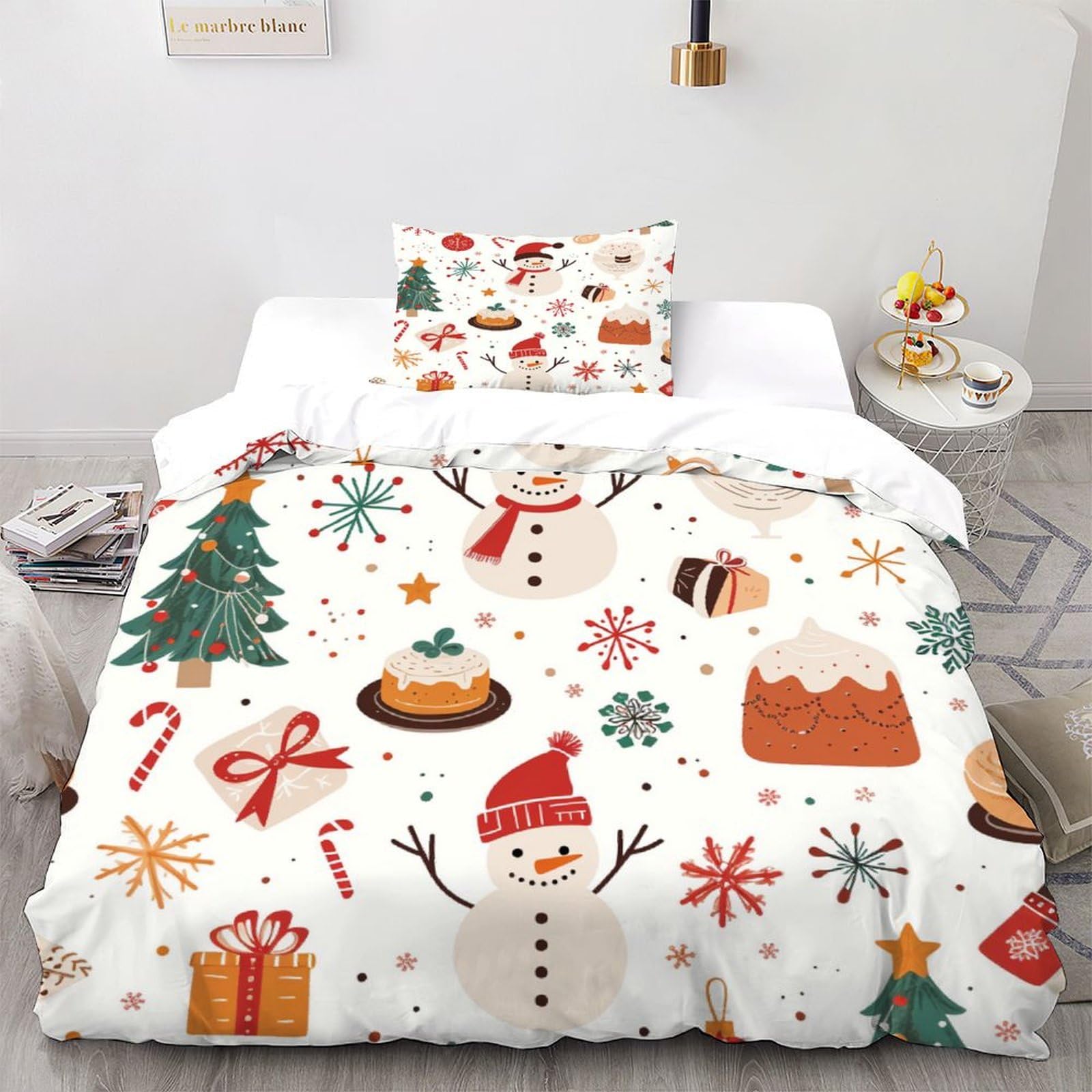 Housse de couette Noël bonhomme de neige parure de lit 135x200cm idée cadeau pour les fêtes