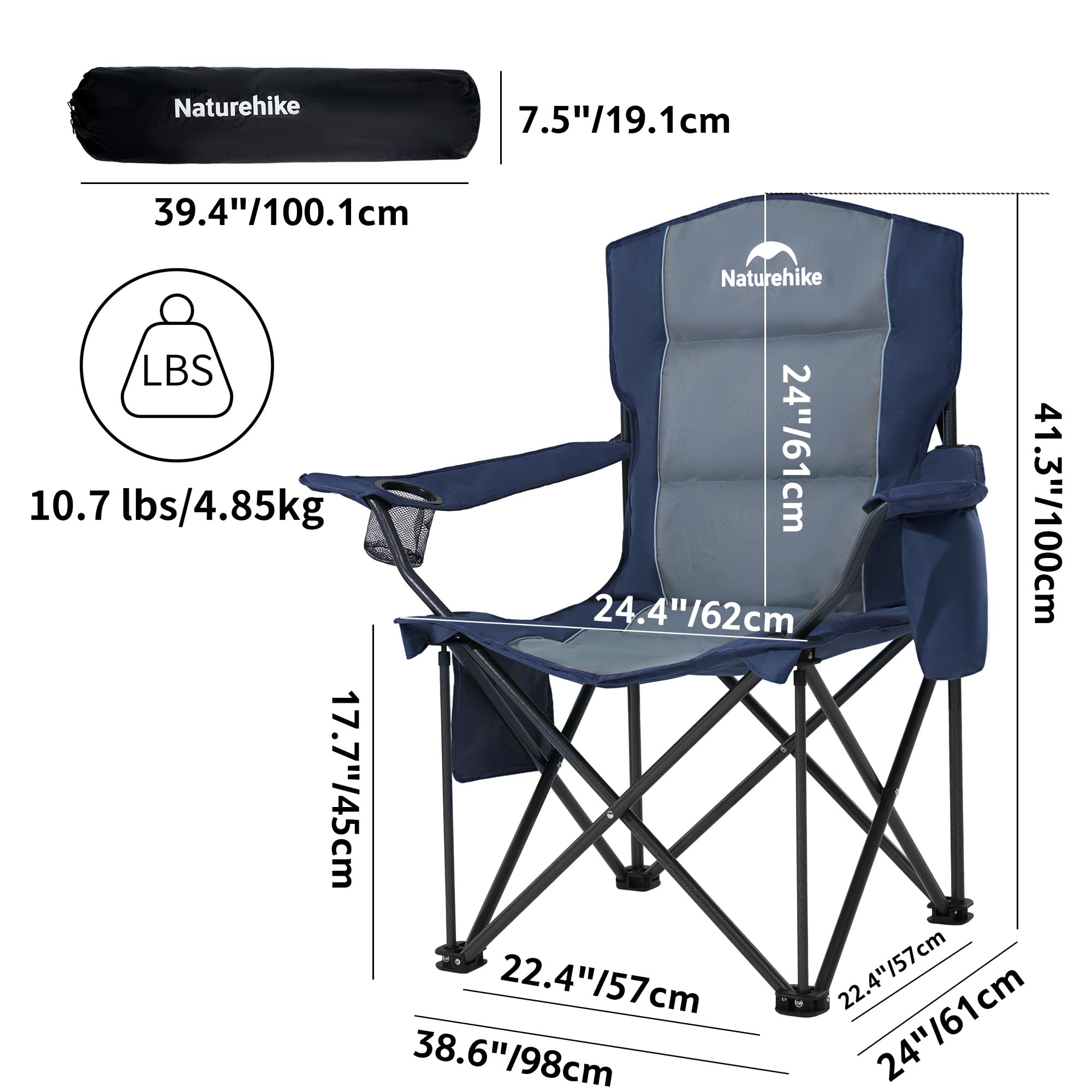 Naturehike Krzesło kempingowe, 2 sztuki, przenośne składane krzesło, 200 kg, fotel kempingowy, składane krzesło, wyściełane z uchwytem na kubek, krzesło wędkarskie, na piknik, do ogrodu, na zewnątrz