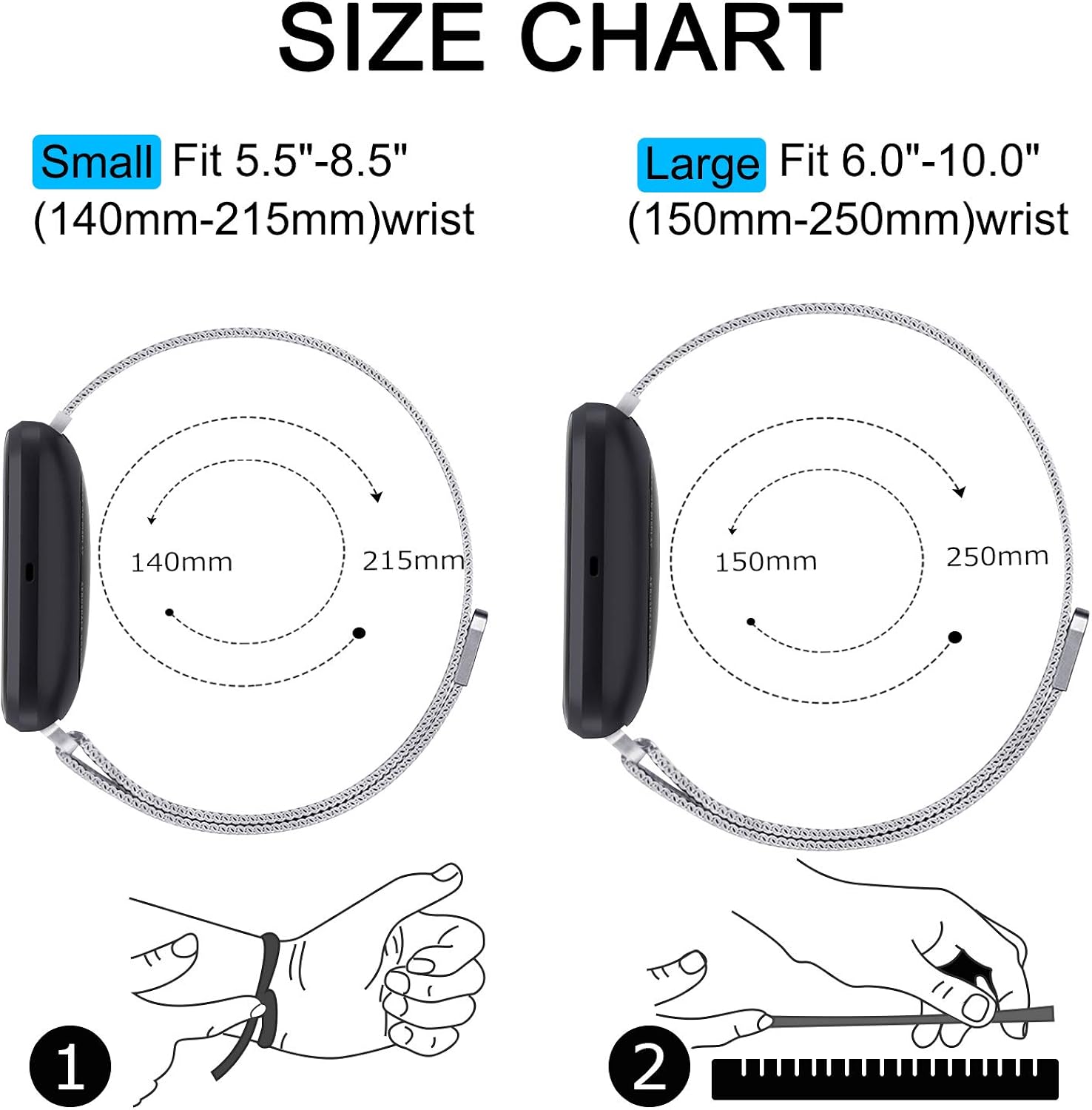Amzpas bands Compatible with Fitbit Versa 2 / Fitbit Versa SE/Fitbit Versa Lite/Fitbit Versa, Breathable Stainless Steel Loop Mesh Magnetic Adjustable Wristbands for Women Men