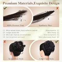 Coc dezordonat Sofeiyan, extensii din păr natural cu clips, bucle ondulate, chignon cu agrafă, blond bej cu șuvițe blond deschis, pentru femei 3