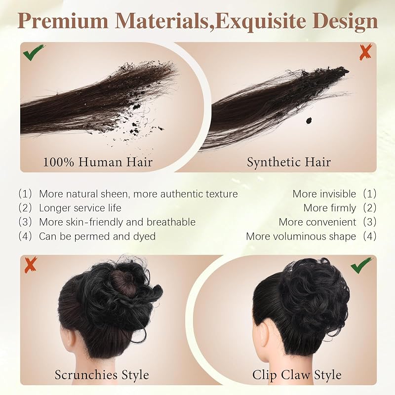 Coc dezordonat Sofeiyan, extensii din păr natural cu clips, bucle ondulate, chignon cu agrafă, blond bej cu șuvițe blond deschis, pentru femei