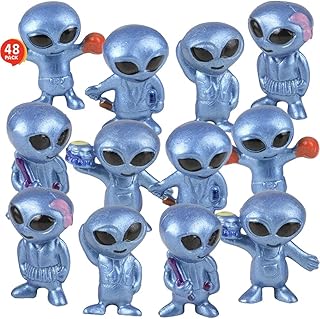 ArtCreativity Vinyl Alien Figurines (48pcs) - Fun Space Party Favors, Assorted UFO Poses, Goodie Bag Fillers