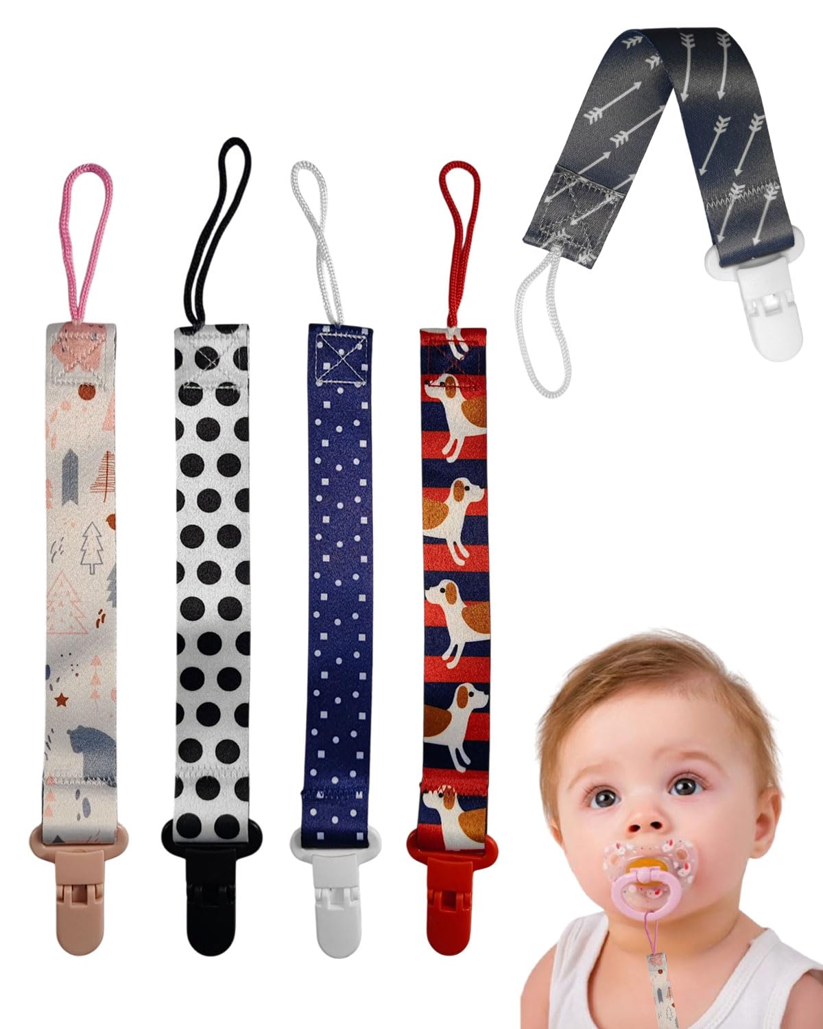 ZEXIJOW 5 PCS Schnullerketten Baumwolle Schnullerketten,Baby Schnullerkettenclips,Schnullerband,Schnullerketten für Mädchen und Jungen,Schnuller,Geflochtene Schnullerkette (H)