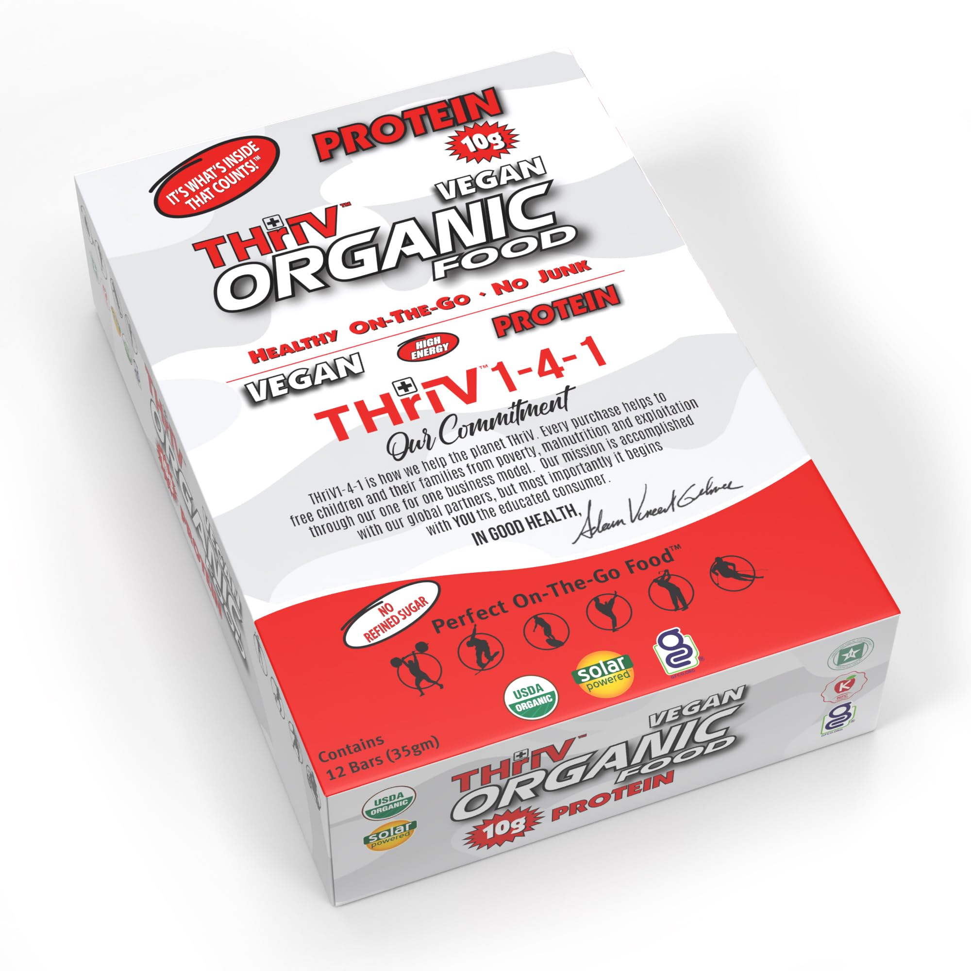 THriV Organic Food Bar - Protein (Pack of 12, 1.23 oz)USDA Organic