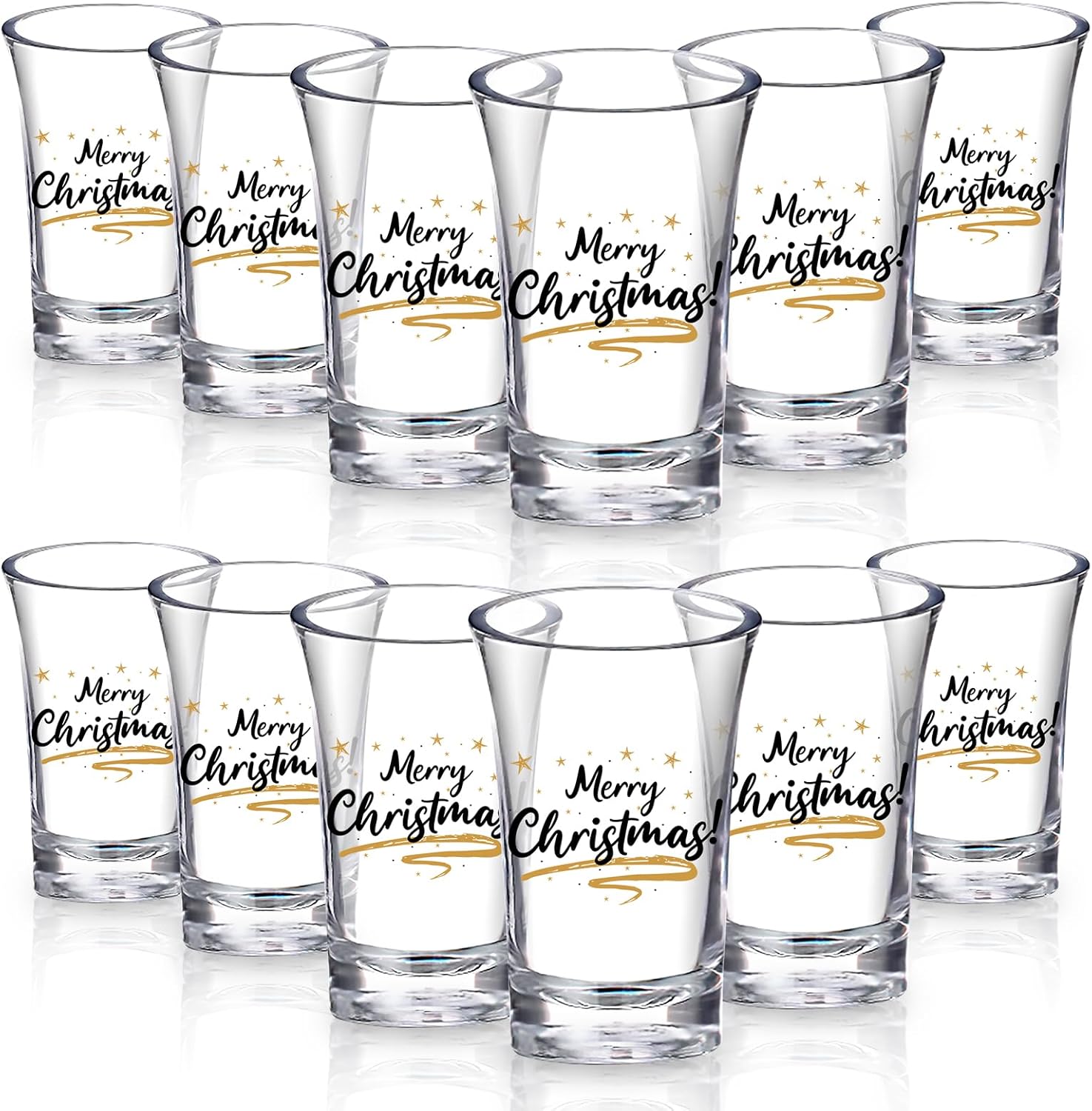 Whaline 12Pcs Christmas Shot Glasses Merry Christmas Shot