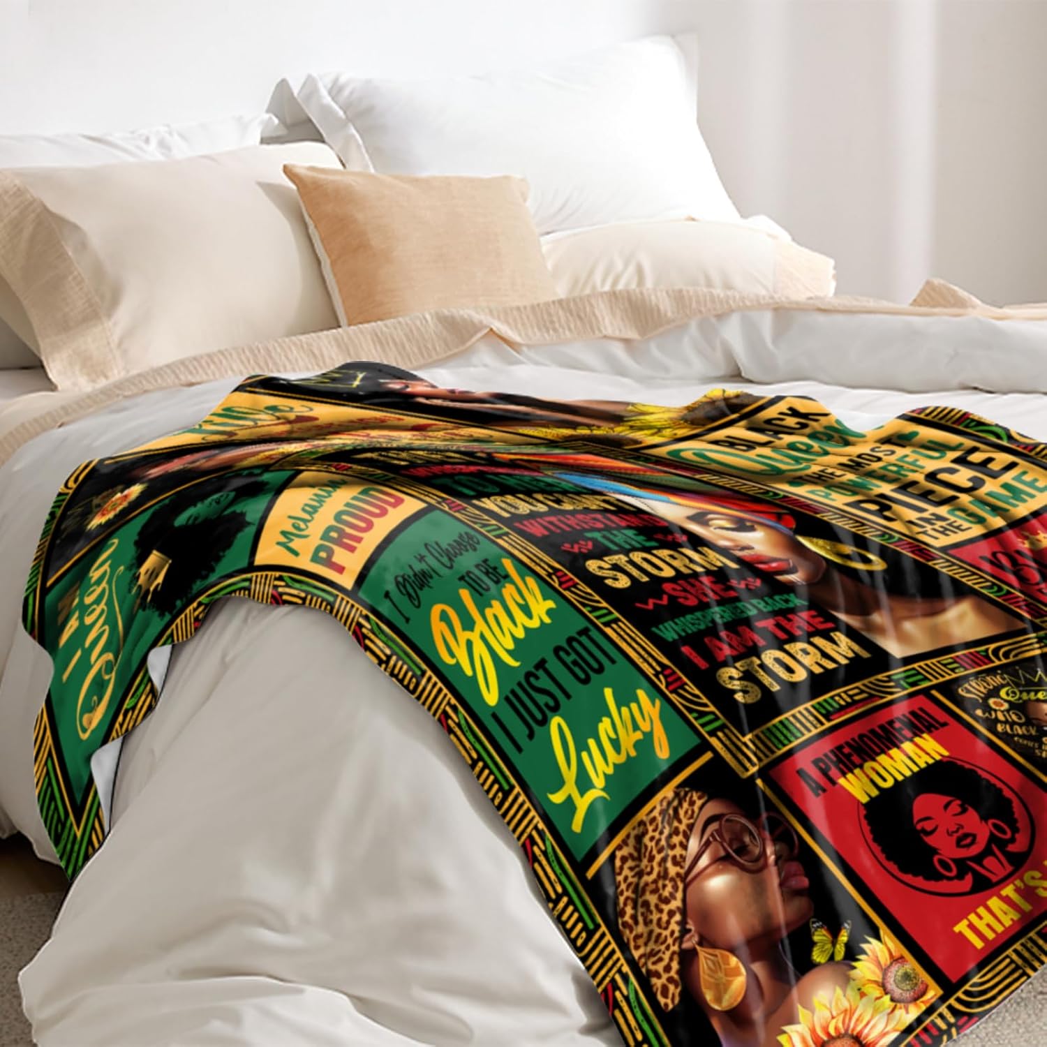 African American Women Blanket Afro Birthday Gifts Idea for Black Mom Lady Women Girl Friend Soft Cozy Fleece Positive Warm Throw Blankets for Sofa Couch Bed Birthday Gift 60"X50"