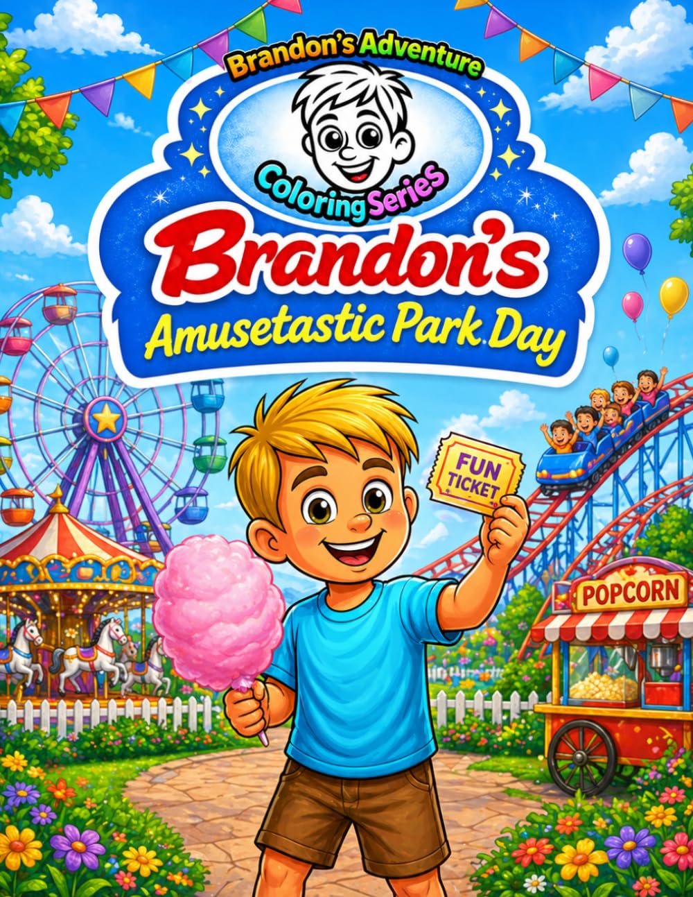 Brandon’s Amusetastic Park Day: A Read & Color Amusement Park Storybook for Kids Ages 4–8: Amusement Park Coloring Book with Simple Sentences and ... Readers (Brandon's Adventure Coloring Series)