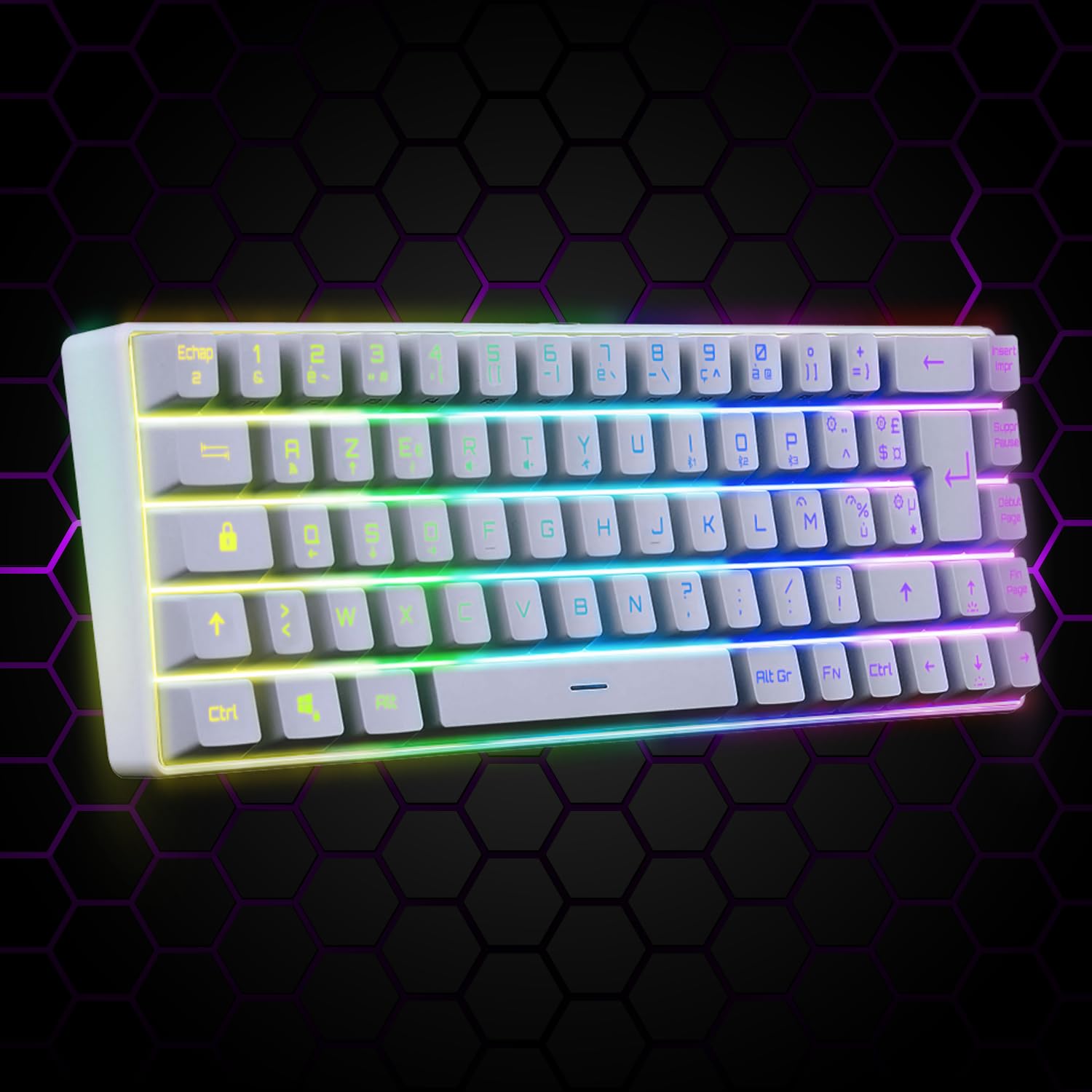 EMPIRE GAMING - K508 Clavier Gaming sans Fil Compact TKL 65% (AZERTY FR) - Via Wireless / 2.4G/ Type-C - pour PS4/PS5/PC/Mac -Rétroéclairage RGB - 68 Touches - 23 Touches Anti-Ghosting - Blanc (2024)