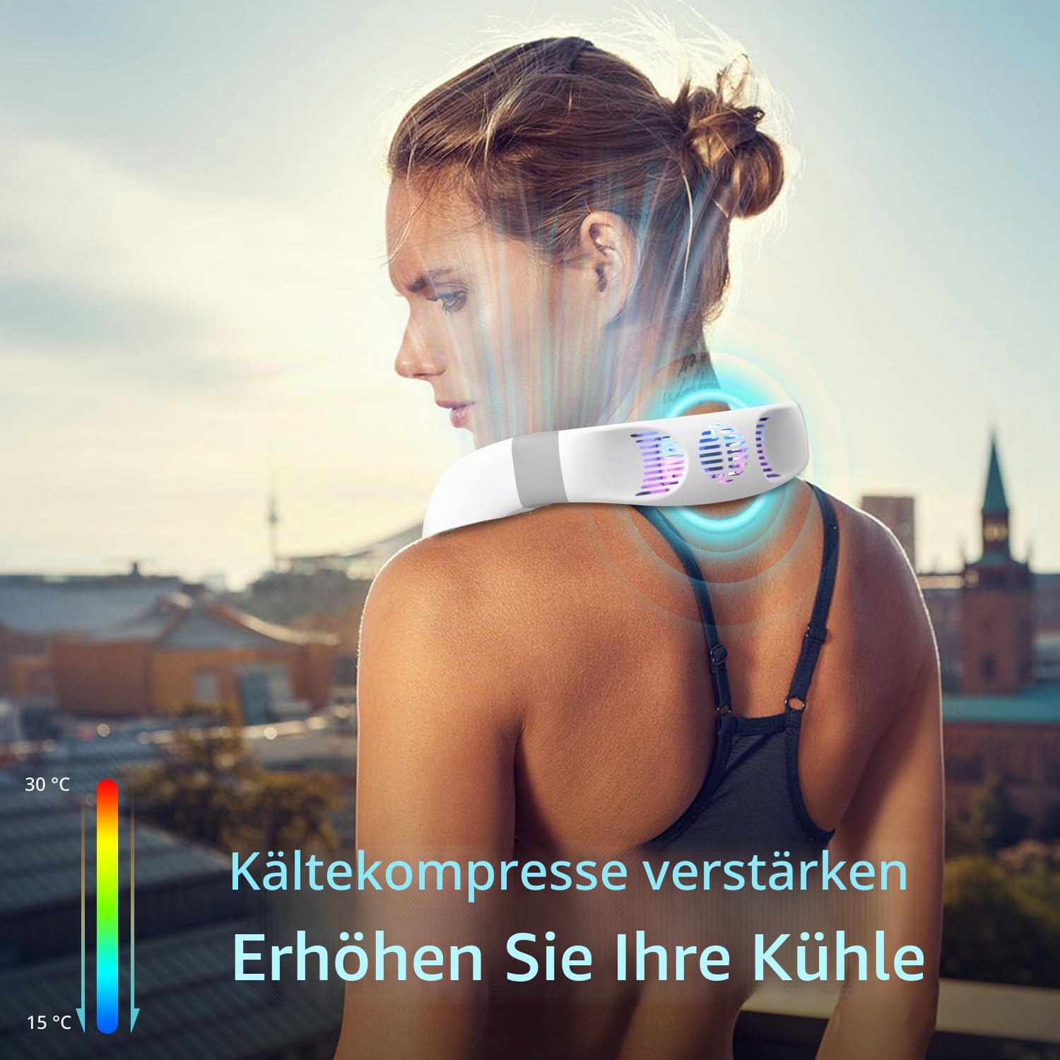 Blattloser Hals-Ventilator 6000 mAh mit Kühlplatte, wiederaufladbar, tragbar, leise, für Reisen Camping Outdoor (weiß)