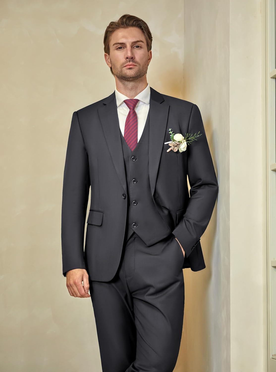 WULFUL Men’s Slim Fit Suit One Button 3-Piece Blazer Dress Business Wedding... - Picture 27 of 257