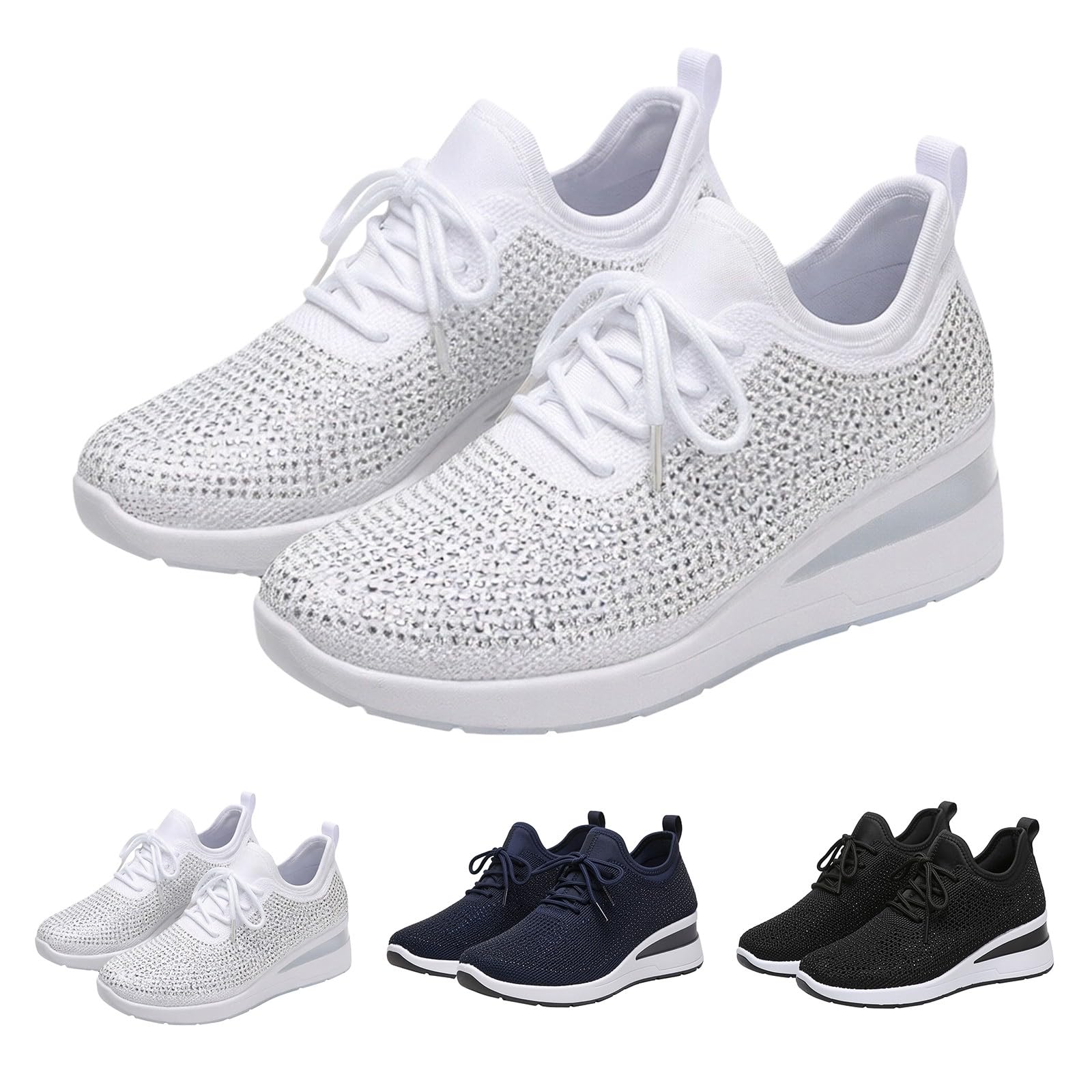 Generisch Sneakers da donna con strass Sparkly alla moda con piattaforma glitterata, scarpe da passeggio, estive in rete, traspiranti, leggere, comode, antiscivolo, per il tempo libero