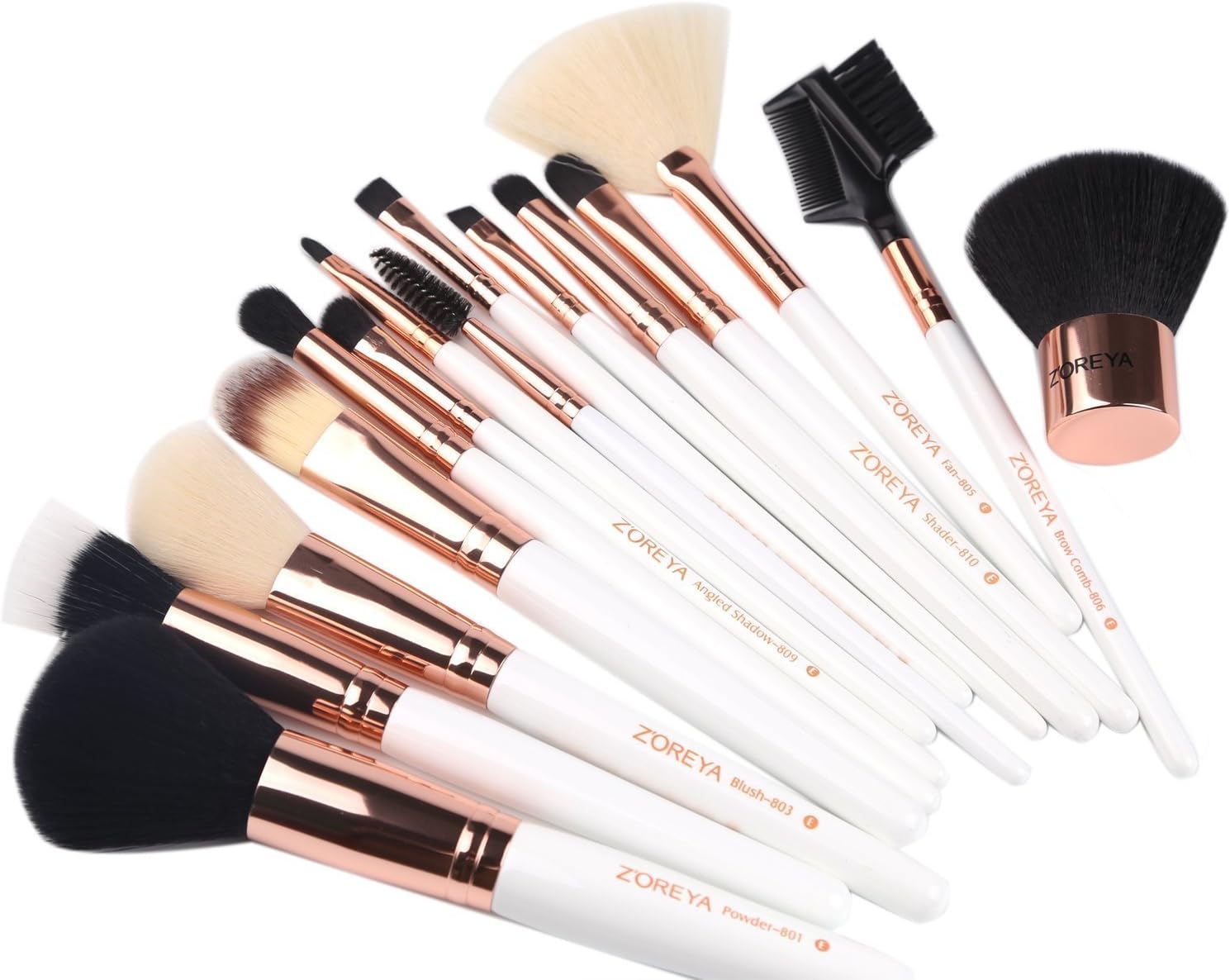ZOREYA Makeup Brushes Set 15pc Rose Gold Make Up Brush Set Premium Synthetic Foundation Powder Concealers Eye Shadows With Professional Easy Travel Vegan Leather Case Bag Organizer