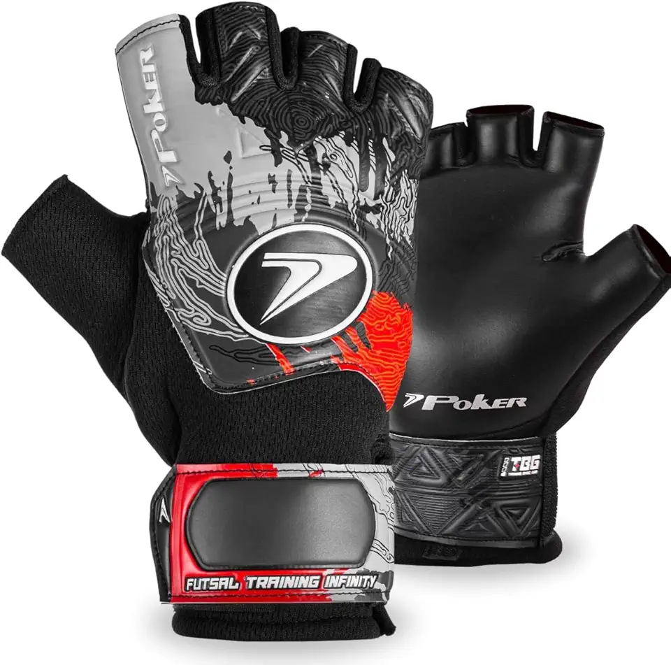 Luva Futsal Poker Infinity Training Goleiro Látex Grip Forte Costura Interna Ajuste Flexível Campo Society Profissional Adulto Juvenil Sem Dedo Futebol Salão Indoor Quadra Oficial Original