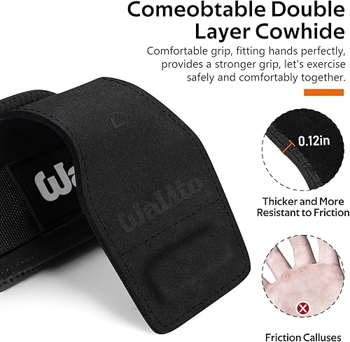 Miniatura 3 de WALITO Muñequeras de levantamiento de pesas (par), agarres de cuero de doble capa para peso muerto, levantamiento de pesas y entrenamientos de