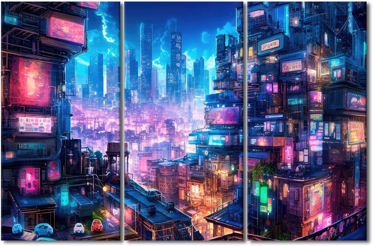 Amazon.com: Cyberpunk City Bedroom Decor Cyberpunk Style Canvas Wall ...