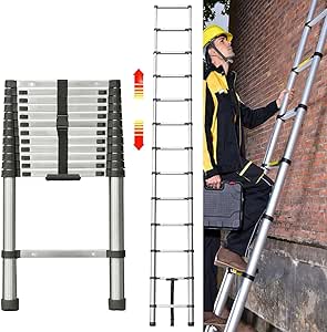 Telescopic Ladder, 3.8M Stainless Steel Loft Ladder With Non-Slip Feet - View #13