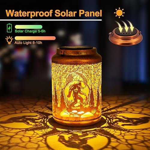 Miniatura 4 de Paquete de 2 faroles solares bohemios colgantes de libélula para exteriores, impermeables, para jardín, farol de metal, luz solar de mesa para
