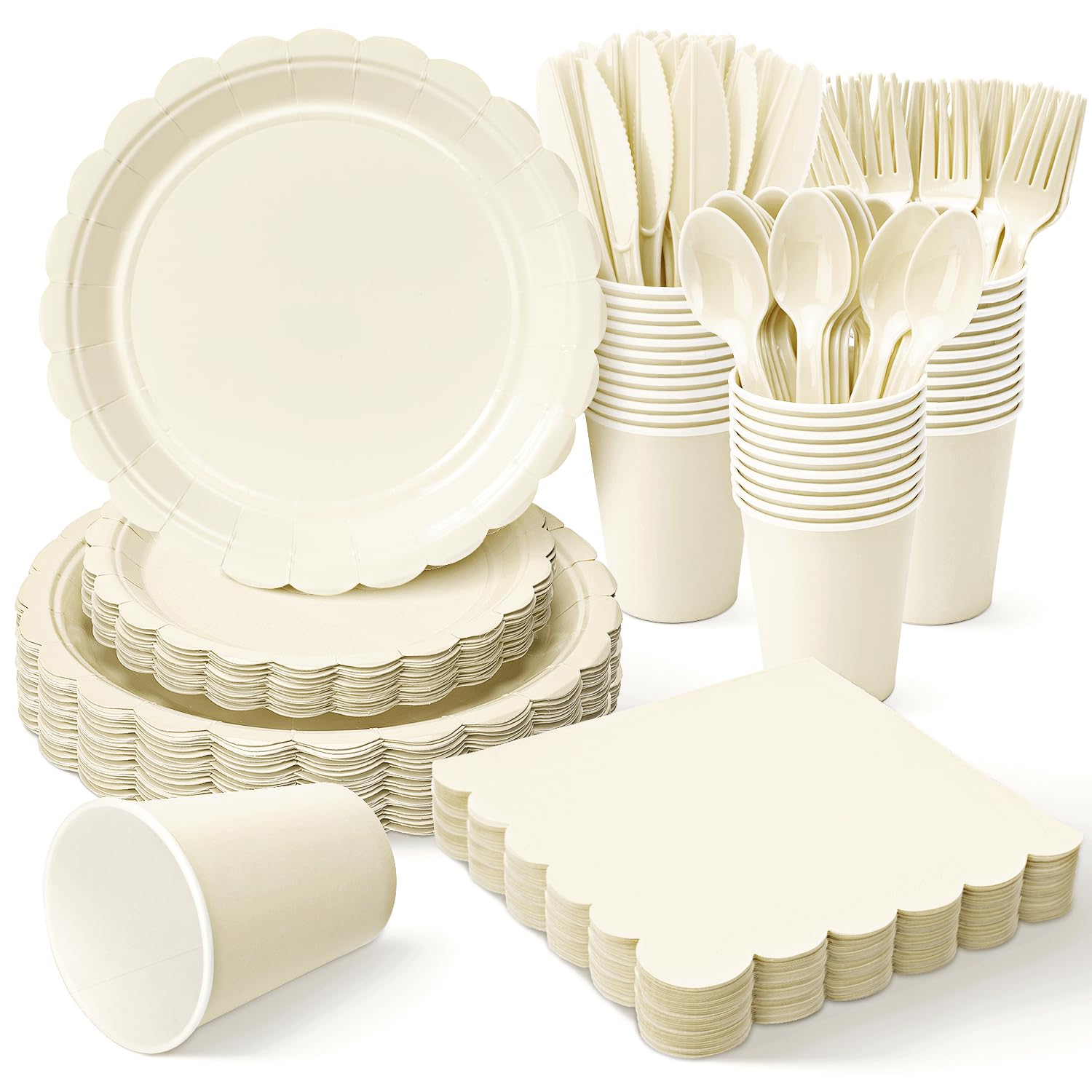Vyntra Ivory Cream Paper Plates & Napkins - Party Supplies -1