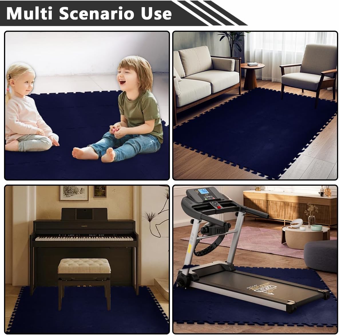16Pcs Thick Sound Absorbing Interlocking Floor Mats, High Density Piano Carpet Drum Rug, Non-Slip Anti Vibration Soundproof Pads Acoustic Blankets (Dark Blue)