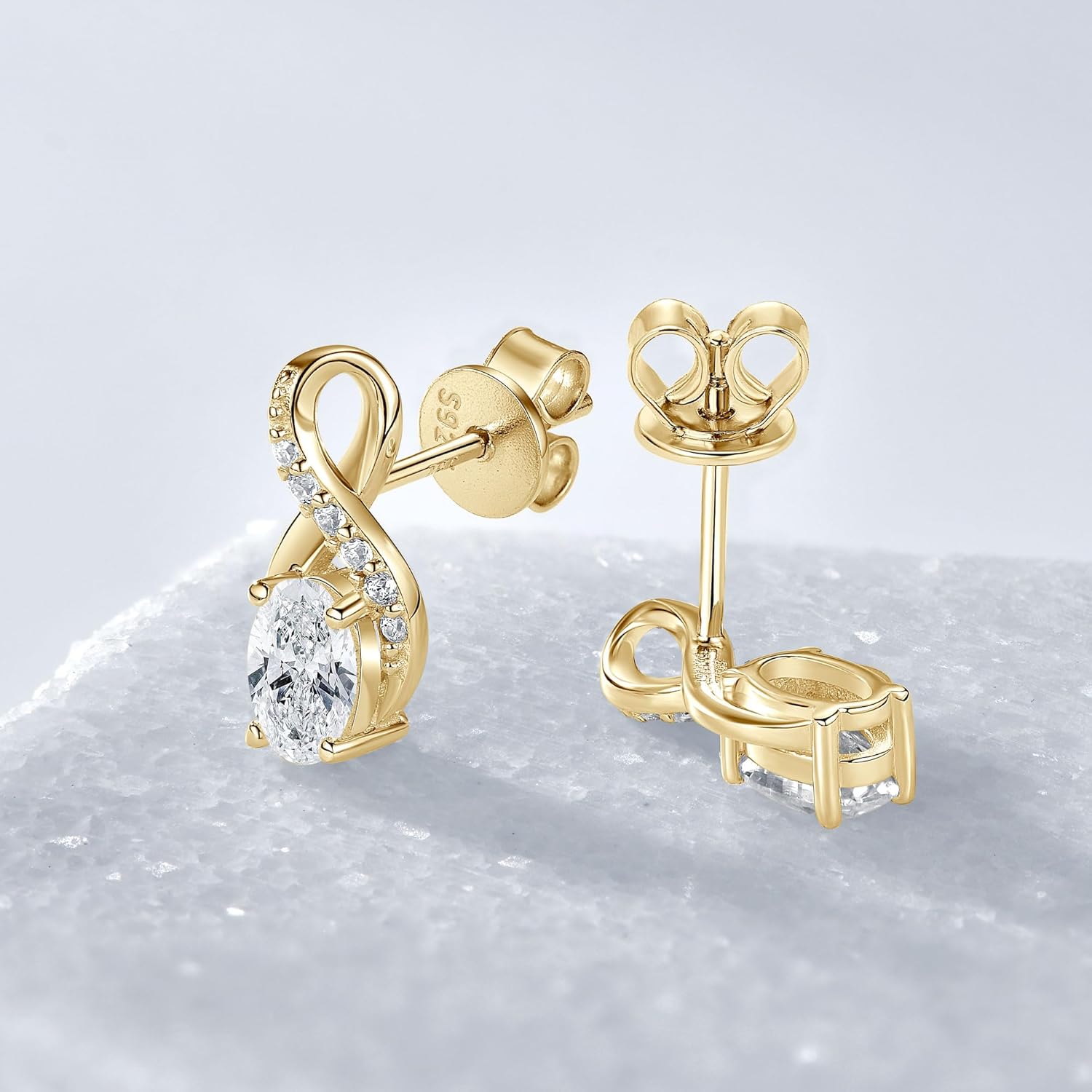 Infinity Moissanite Stud Earrings, 1.0cttw D Color 4x6mm Oval Cut Moissanite, 925 Sterling Silver Infinity Love Earrings for Women Birthday Jewelry Gifts - Image 4