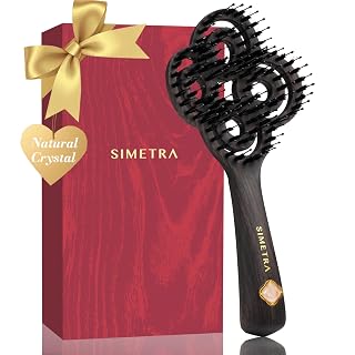 Simetra Detangler Hair Brush for Women and Men, Holiday Present - Original Detangling Brush for Curly Hair/Wet & Dry Hair, Natural Boar Bristles Hairbrush - Natural Crystal Inlay & 14K Gold Plating - Amazon product rated Grade A
