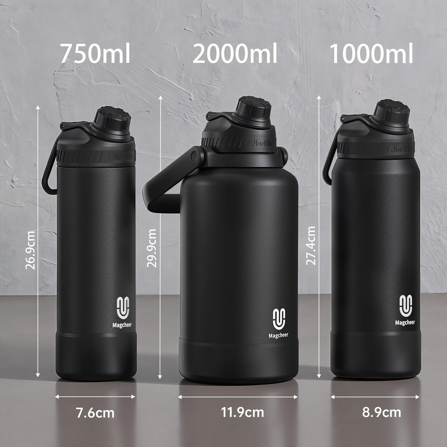 Botella Agua Acero Inoxidable 750ml con Funda de Silicona | Botella Termica de Doble Pared | A Prueba de Fugas | Sin BPA | Water Bottle para Deportes, Gimnasio, Viajes y Escuela(Negro)