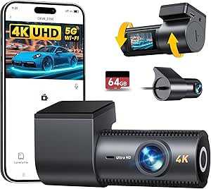 4K Dual Dash Cam with 1080P Rear, 64GB SD Card, 1.5