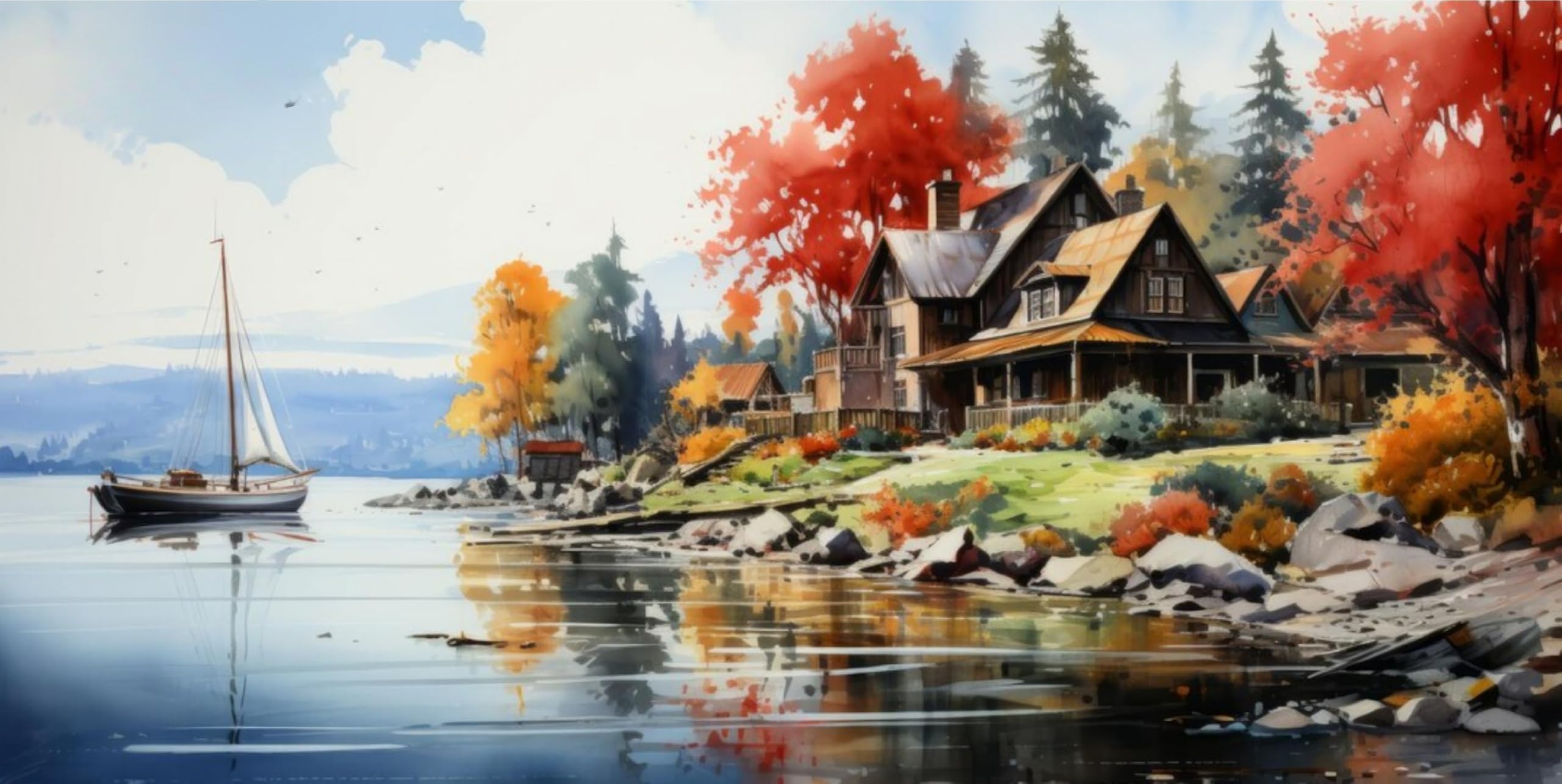 TREXEE DIY Paint by Numbers Kit for Adults Kids Beginner, DIY Oil Painting of Red Tree Hut Sea Scenic Location Acrylic Paint by Numbers Oil DIY PNB Painting (40X50CM)(Unframed)