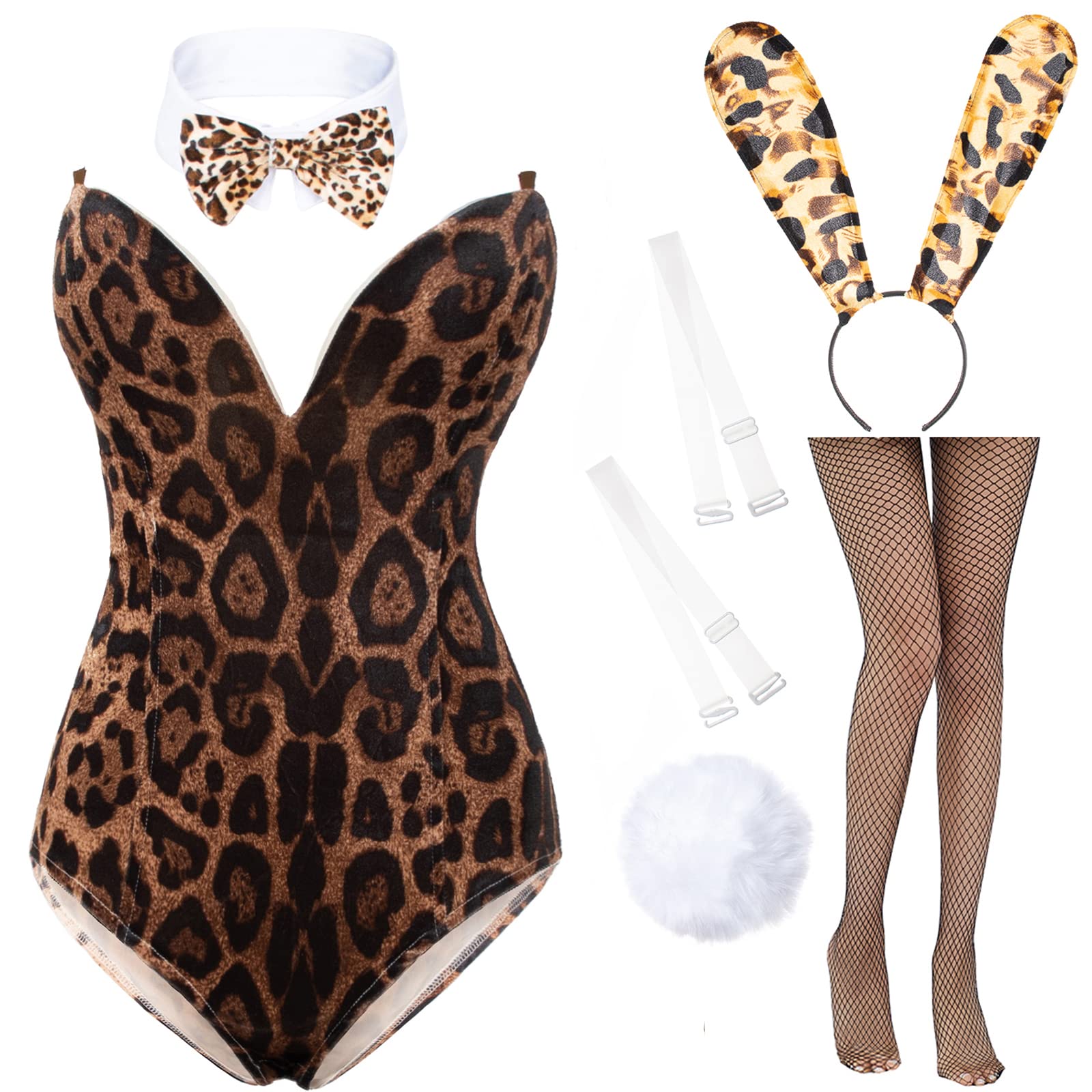 Anime Womens Bunny Girl Costume One Piece Bodysuit Halloween Cosplay Catsuit Bunny Headband Stockings Set