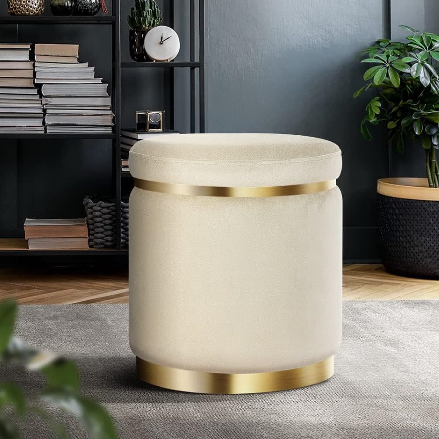 Ottoman Stool for Living Room | Pouffes for Sitting Velvet Ottoman | Foot Rest Ottoman stools | Office Stools | Pouf for Office Home Decoration & Dressing Table Cream-image-49