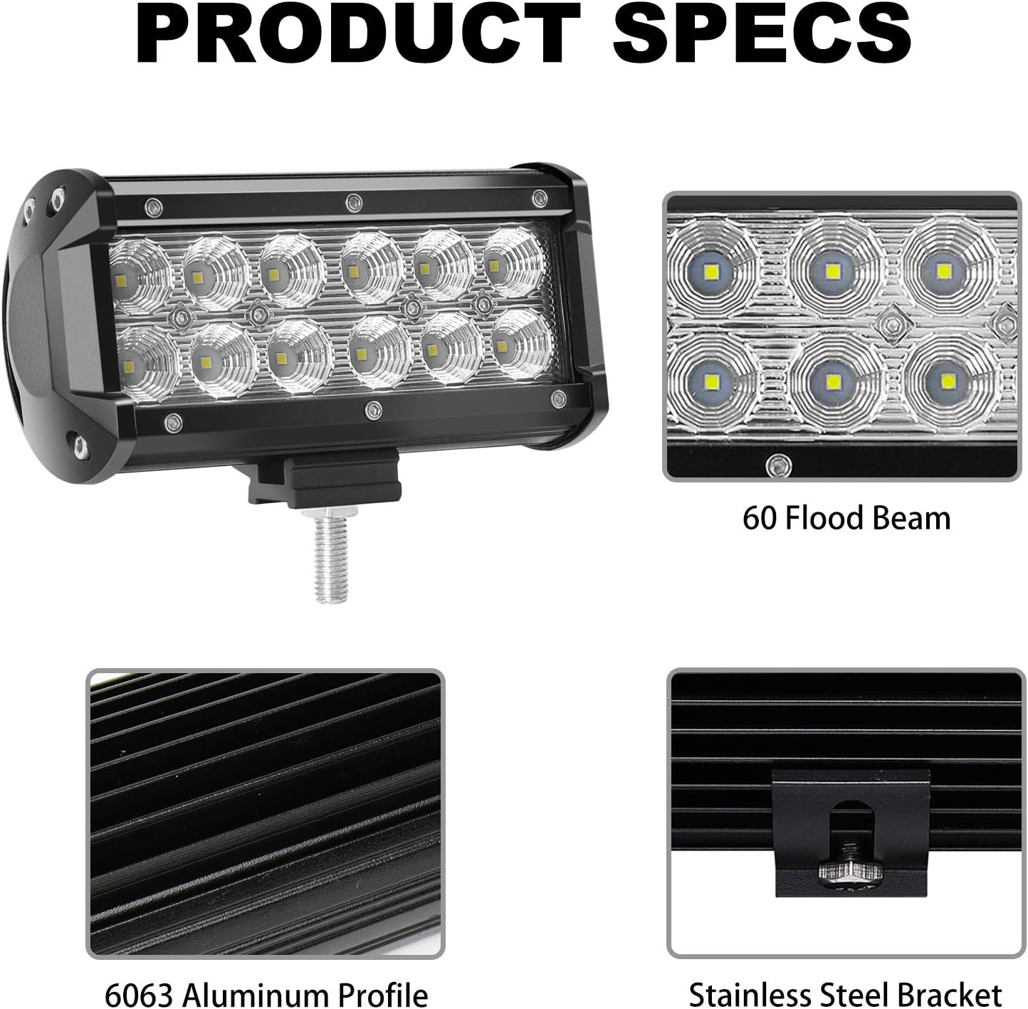 7 Inch LED Light Bar 4 X 36w 3600 Lumens, YEEGO Cree LED Flood Lights for Off-Road Rv ATV SUV Boat Truck SUV ATV Tractor Pickup Lighting (4Pack-36W Flood Light)