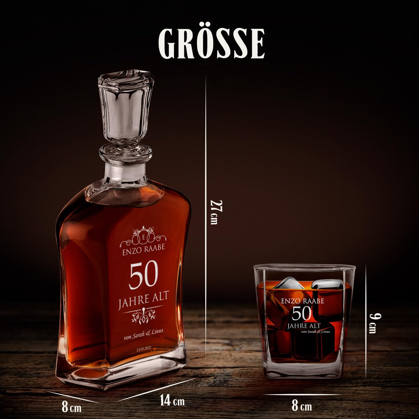 Maverton Whiskey Karaffe + 4er Whiskygläser Set mit Gravur personalisiert
