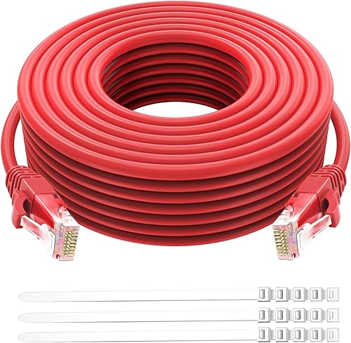 Miniatura 11 de Adoreen Cable de Ethernet Cat 6 de 30 pies - Blanco, cable de red RJ45 redondo y sin enganches para interiores y exteriores, POE, cable de parche de