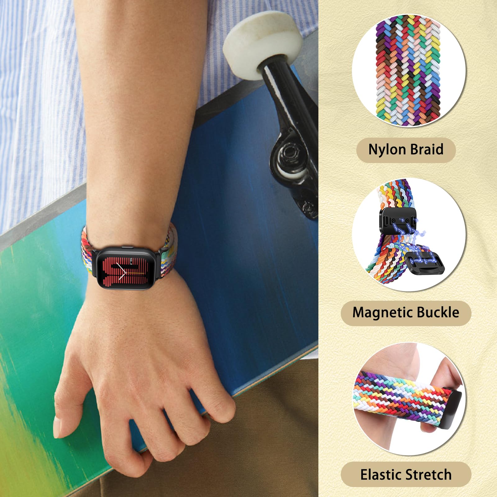 Cinturino Nylon 20mm PaceBid Per Amazfit Active 2, GTR Mini, GTS 4, Bip 3 - Traspirante, Regolabile, Nero/Rosso