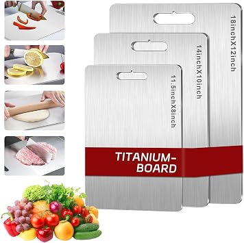 Titanium Cutting Board Set of 3, 3Pcs Stainless Steel Cutting Board, Double Sided Food Grade Non Stick Chopping Cutting Boards for Meat Fruit Vegetable 3Pcs-S+L+XL