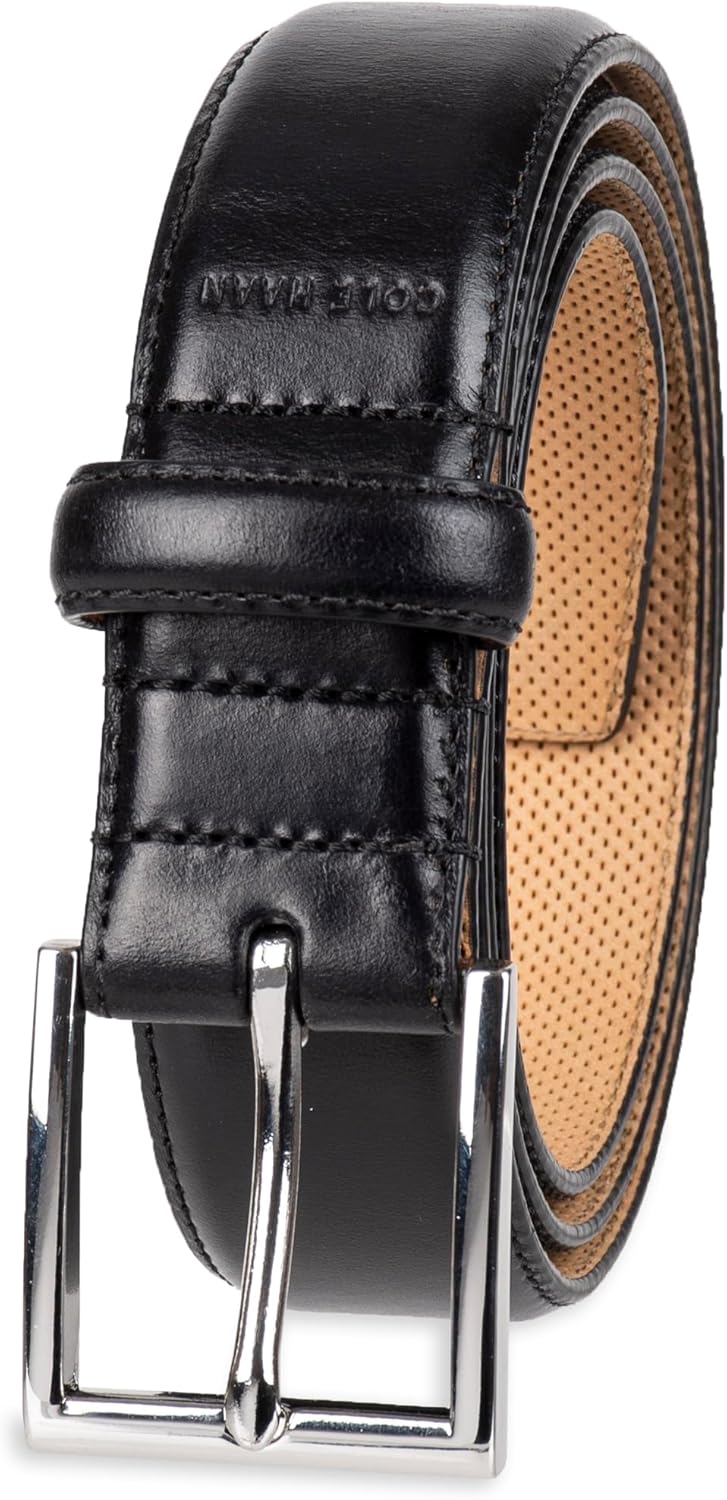 Cole Haan Men's Black Leather Dress Belt - Classic Style With Polished Buckle for Work Or Formal Wear