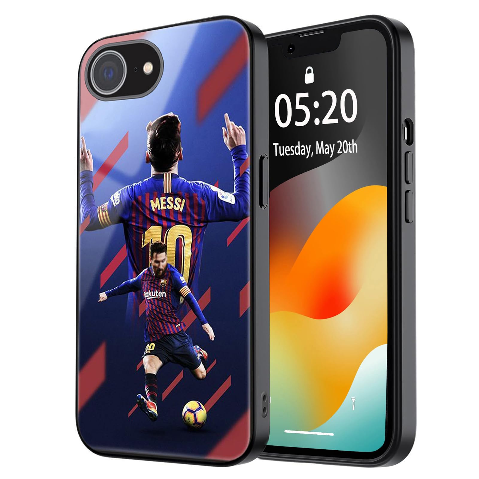 C0KC0IP ZERMU for iPhone 16e Case, Crystal Glass Back Full Protection TPU Shock Absorption Bumper Cover Case for iPhone 16E, Mess%i #10 Sports Soccer