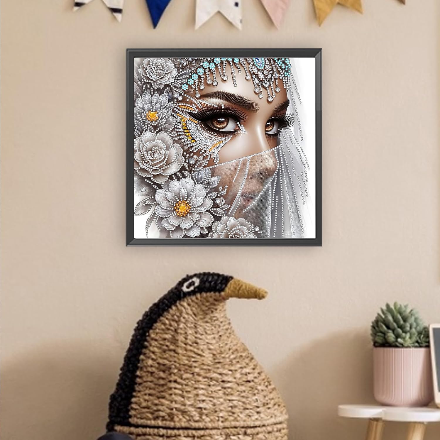 4pcs Masked Girl Diamond Painting Kit, Elegant Lady Design 30x30cm Special Shaped Partial Drill Diamond Dots Crafts, Sparkling Wall Decor for Living Room, Bedroom Gift for Women, Adults