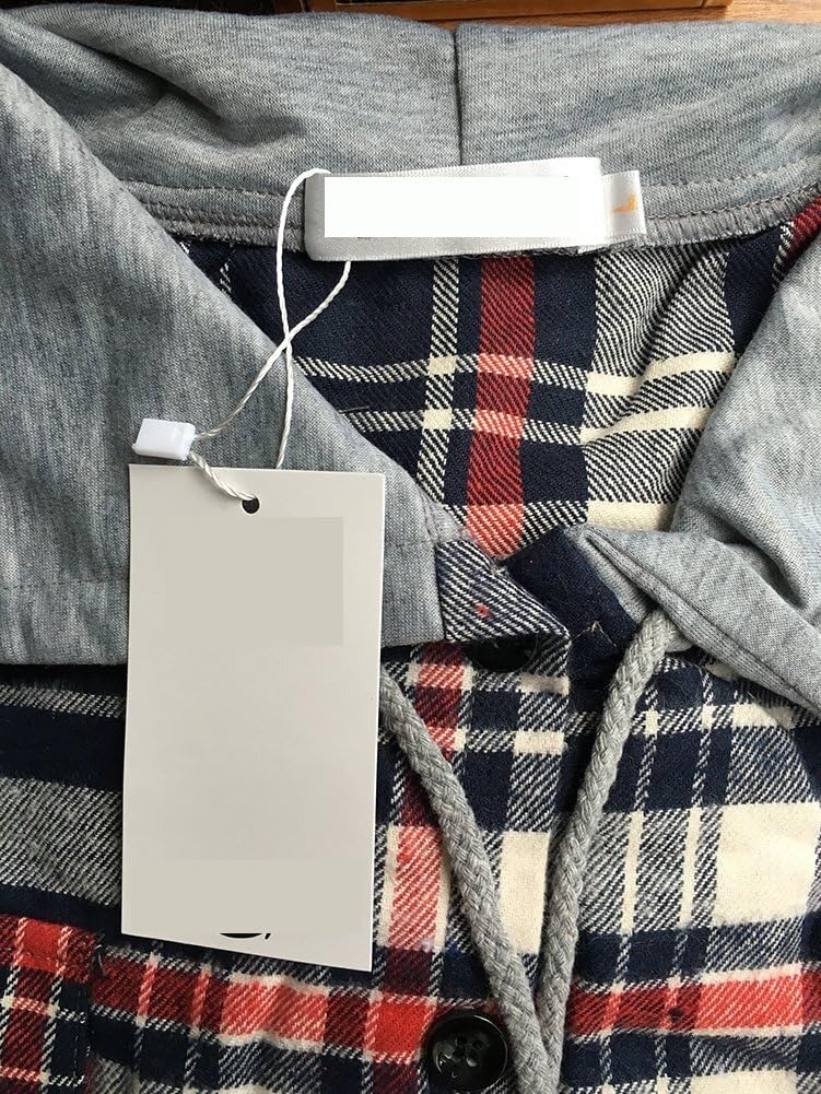 Klasyczne bawełniane bluzy z kapturem w kratę dla kobiet - flanelowa koszula z długim rękawem zapinana na guziki ze sznurkiem z kieszeniami stroje na co dzień, Jeden kolor, rozmiar uniwersalny