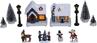 Christmas Village Sets - 12 Pcs Resin Hand-Painted Christmas Figurines, Xmas Village Houses with LED Lights, Xmas Town Scene Display for Indoor Home Desk Decor