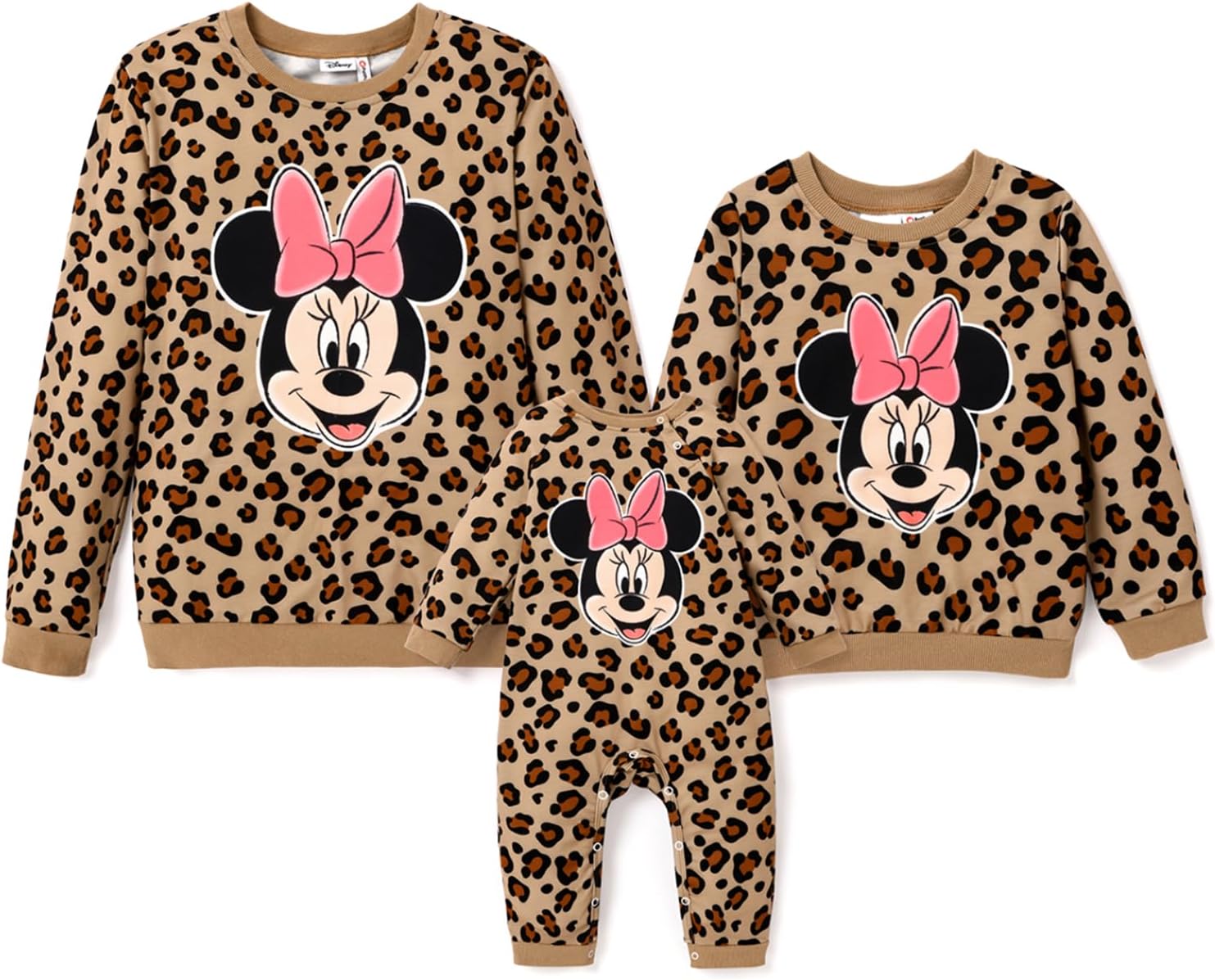 Disney Mickey and Friends Mommy and Me Matching Outfits Leopard Long Sleeves Shirt Sweatshirt Tops