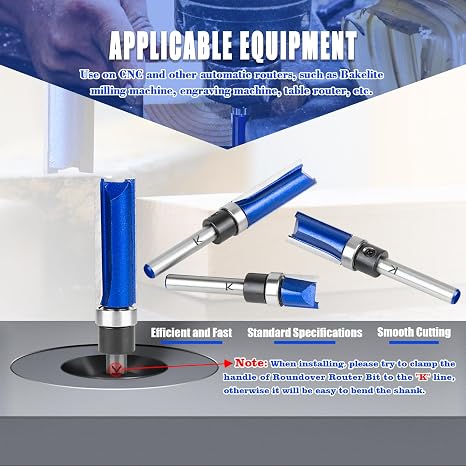 Pattern Flush Trim Router Bits 1/4 Inch Shank, 3/4 Cutting Length,1/2 Cutting Diameter, Bottom Bearing Carbide Flush Trim Cut Router bit
