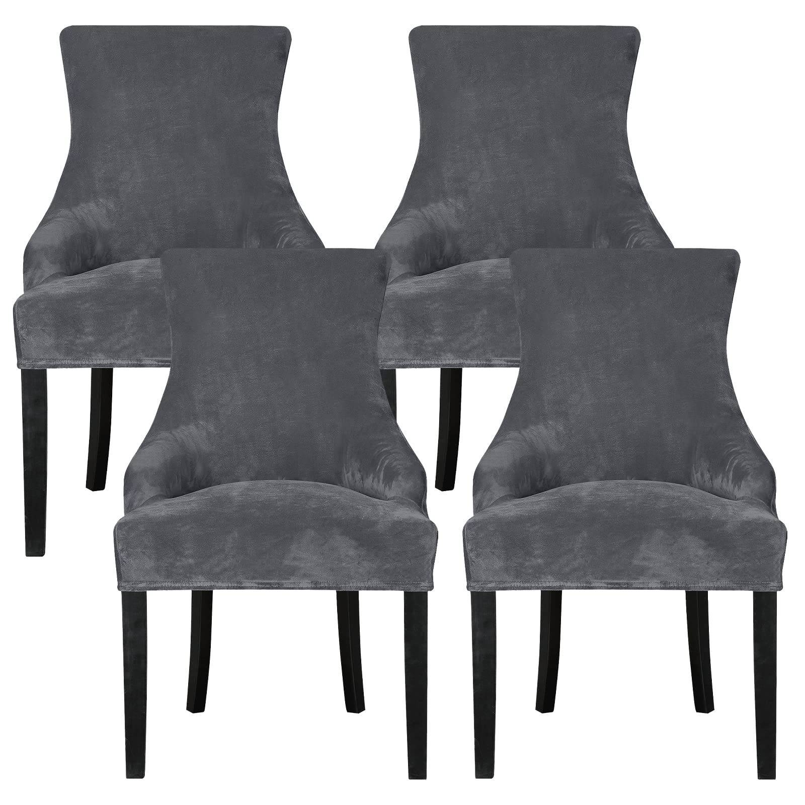 Fundas elásticas para sillas de respaldo alto tela de terciopelo lavable gris