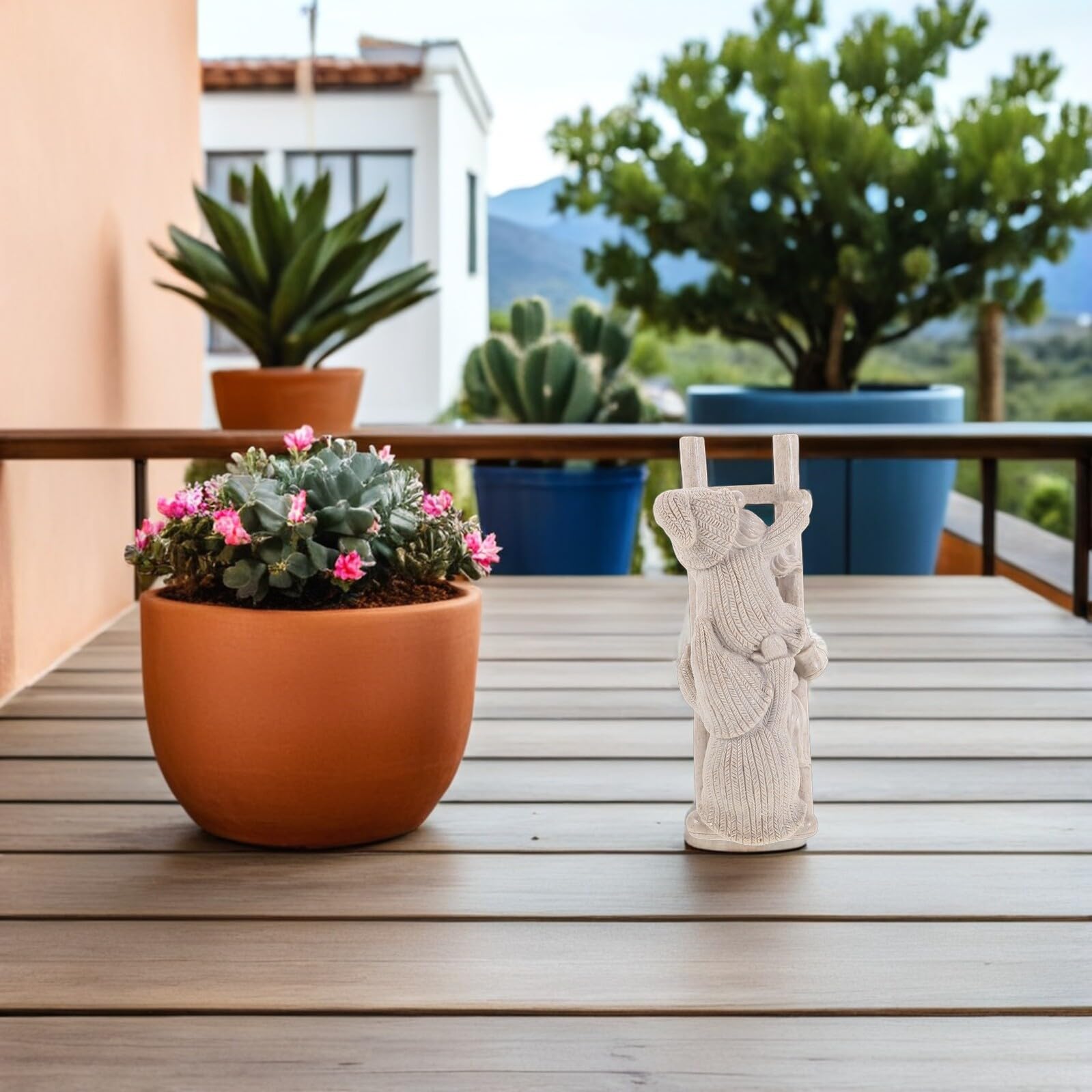 SEWACC Statue de GNOME de Jardin en Résine Résistante aux Intempéries Figurine Murale D’Homme Grimpant à L’Échelle pour Décoration Extérieure de Balcon Terrasse ou Patio Ornement