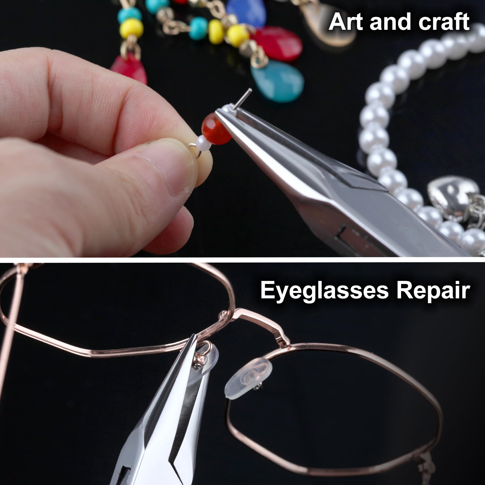 INJOYTEC Chain Nose Plier Stainless Steel Eyeglasses Repairing Plier Adjustment Tools Optical Tools Multifunction Precision Pliers Box Joint Construction Pliers for Jewelry Making - Image 3