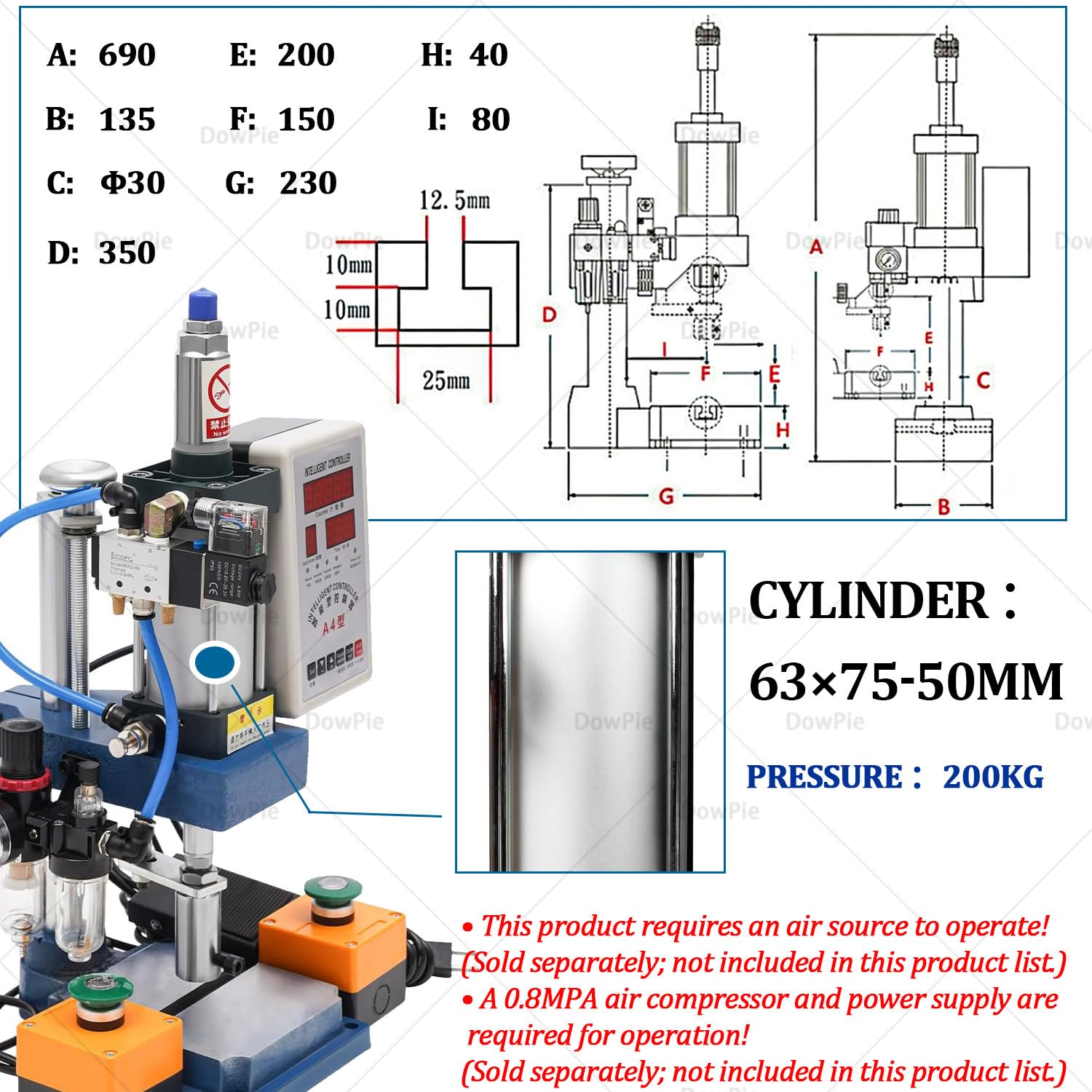 Macchina per stampaggio Pneumatico ad Alta precisione, pressa pneumatica con 4 configurazioni opzionali per Officina, pressa per Cuscinetti, rivettatura e stampaggio di materie plastiche. B