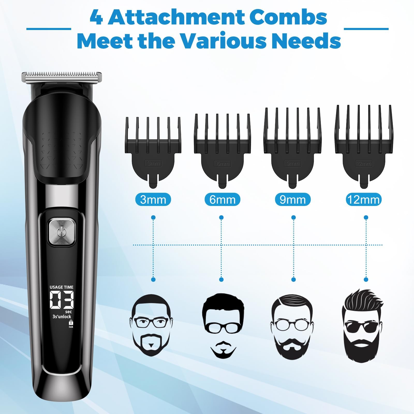 Barttrimmer Herren Haarschneidemaschine All-In-One Trimmer Bartschneider Nasenhaartrimmer Haarschneider, USB Wiederaufladbar Rasierer Elektrisch mit 4 Scherköpfe 5 Einsteckkämme