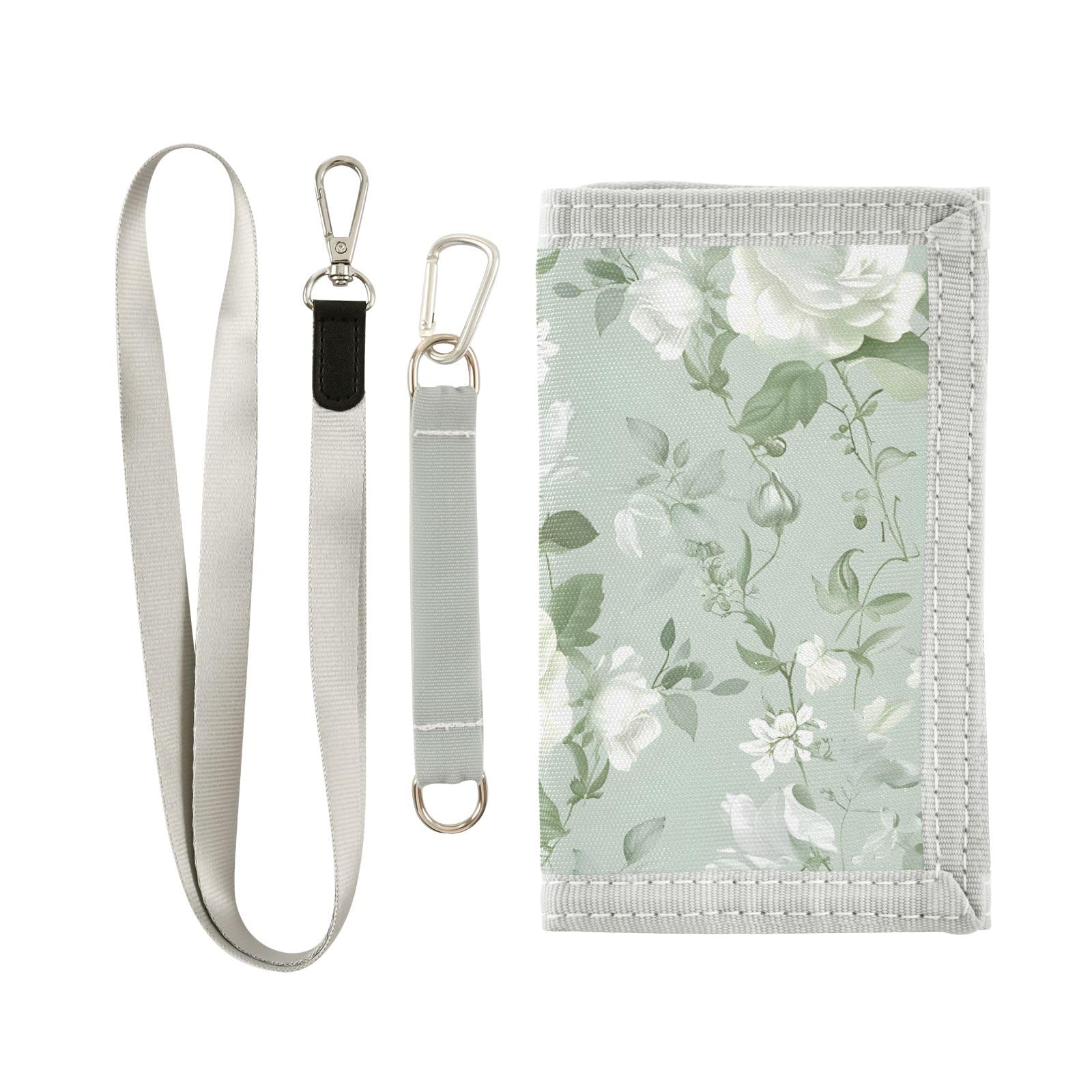 ALAZA Kids Wallets for Boys Girls Toddler Trifold Wallet Children Small White Rose Flower Light Green with Zipper Coin Pocket